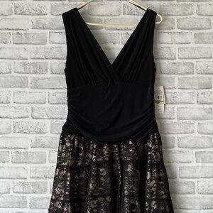 SL Fashions cocktail, party dress Black with Gold underlay